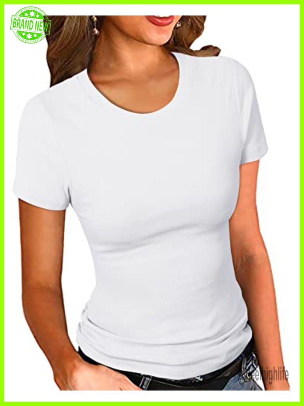 Women's Ribbed Fitted Crew Neck Short Sleeve T-Shirt